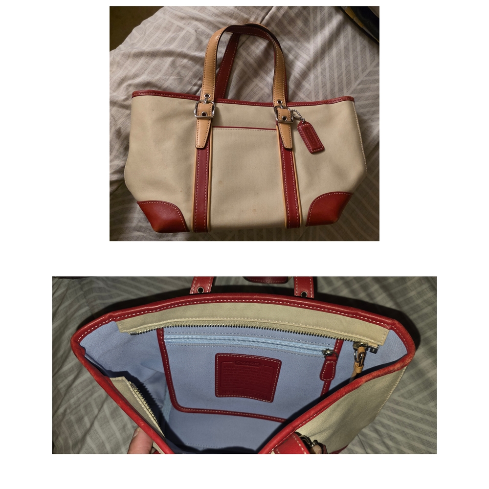 Coach Red and Tan Tote Bag
